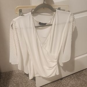 MSK White Blouse with Pearl Sleeve Details